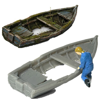 Sunken Wooden Boat Dinghy Scale Model | OO HO N O Gauge | Firebox Models